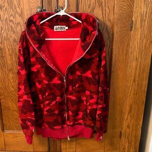 A Bathing Ape Red Camo Zip-Up Hoodie - Men's